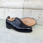 Side view-2 of men’s black calf Budapest Derby shoe on BP last with a double leather sole – handmade by Vass Shoes.