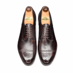 Top view of men’s brown museum calf Alt Wien Derby shoe on P2 last with a single sole – handmade by Vass Shoes.