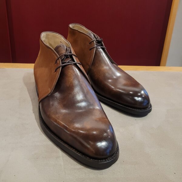 Vass-Shoes-Chukka-boots-two-eyelet-model-F-last-walnut-museum-calf-and-suede-dainite-rubber-sole-angle-view